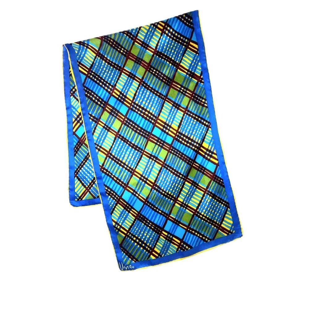 Vera Scarf Oblong Colorful Plaid Style Pattern 60% Rayon 40% Silk 45 x 14”